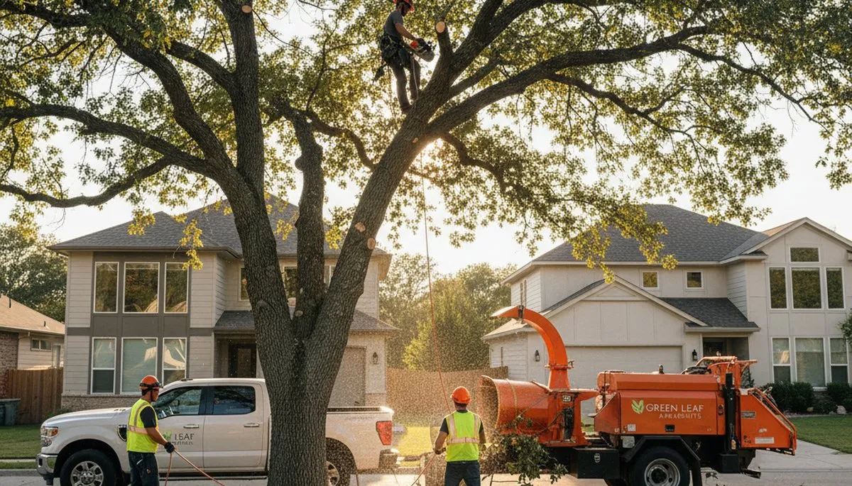 Arborist pruning oak tree branches in Saugus, MA for professional tree care services