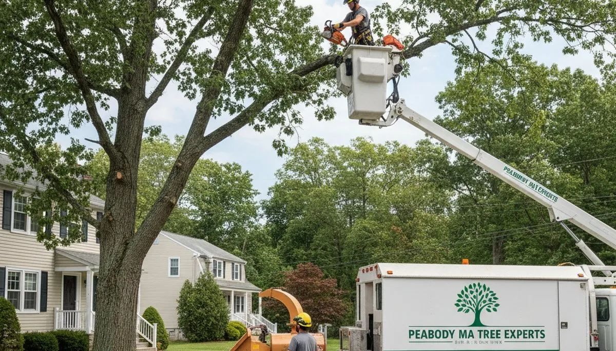 Professional tree removal service in Saugus MA safely clearing large oak trees